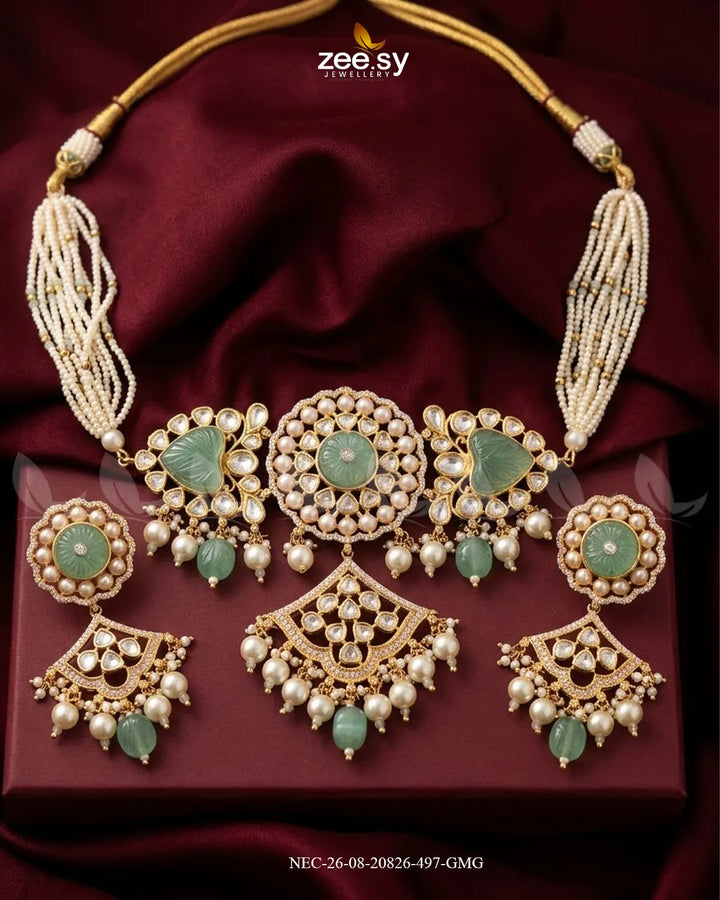 Noor Kundan Pearl Choker Set choker - Zeesy Jewellery Pakistan | Premium Artificial & Imitation Jewellery