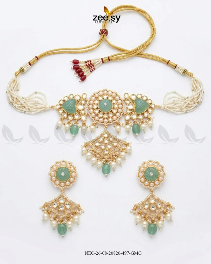 Noor Kundan Pearl Choker Set choker - Zeesy Jewellery Pakistan | Premium Artificial & Imitation Jewellery