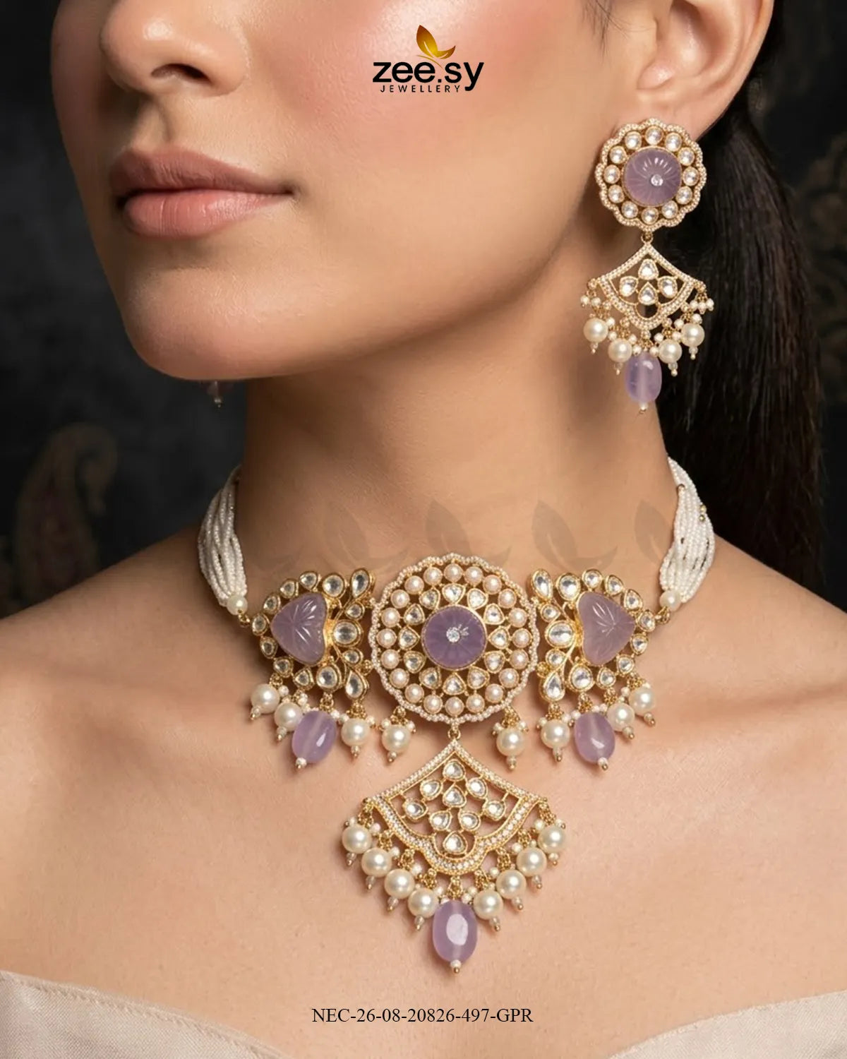 Noor Kundan Pearl Choker Set choker - Zeesy Jewellery Pakistan | Premium Artificial & Imitation Jewellery