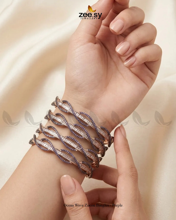Ocean Wave Zircon Bangles - Purple
