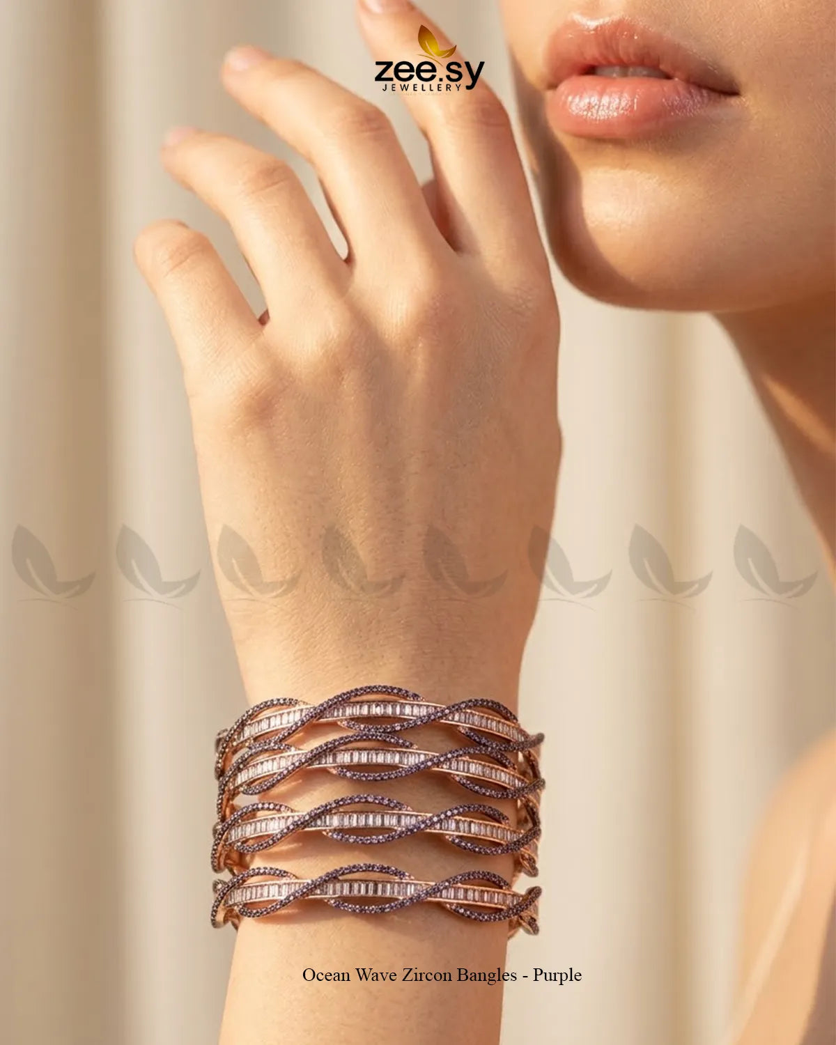 Ocean Wave Zircon Bangles - Purple