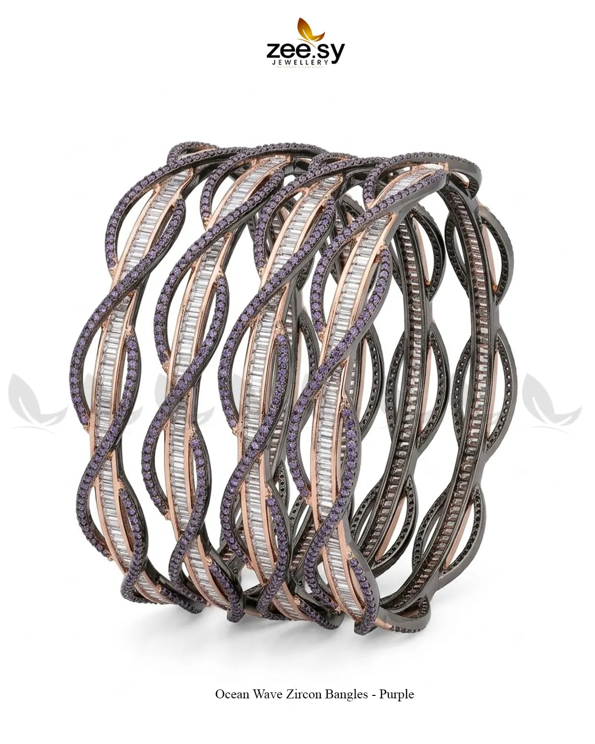 Ocean Wave Zircon Bangles - Purple