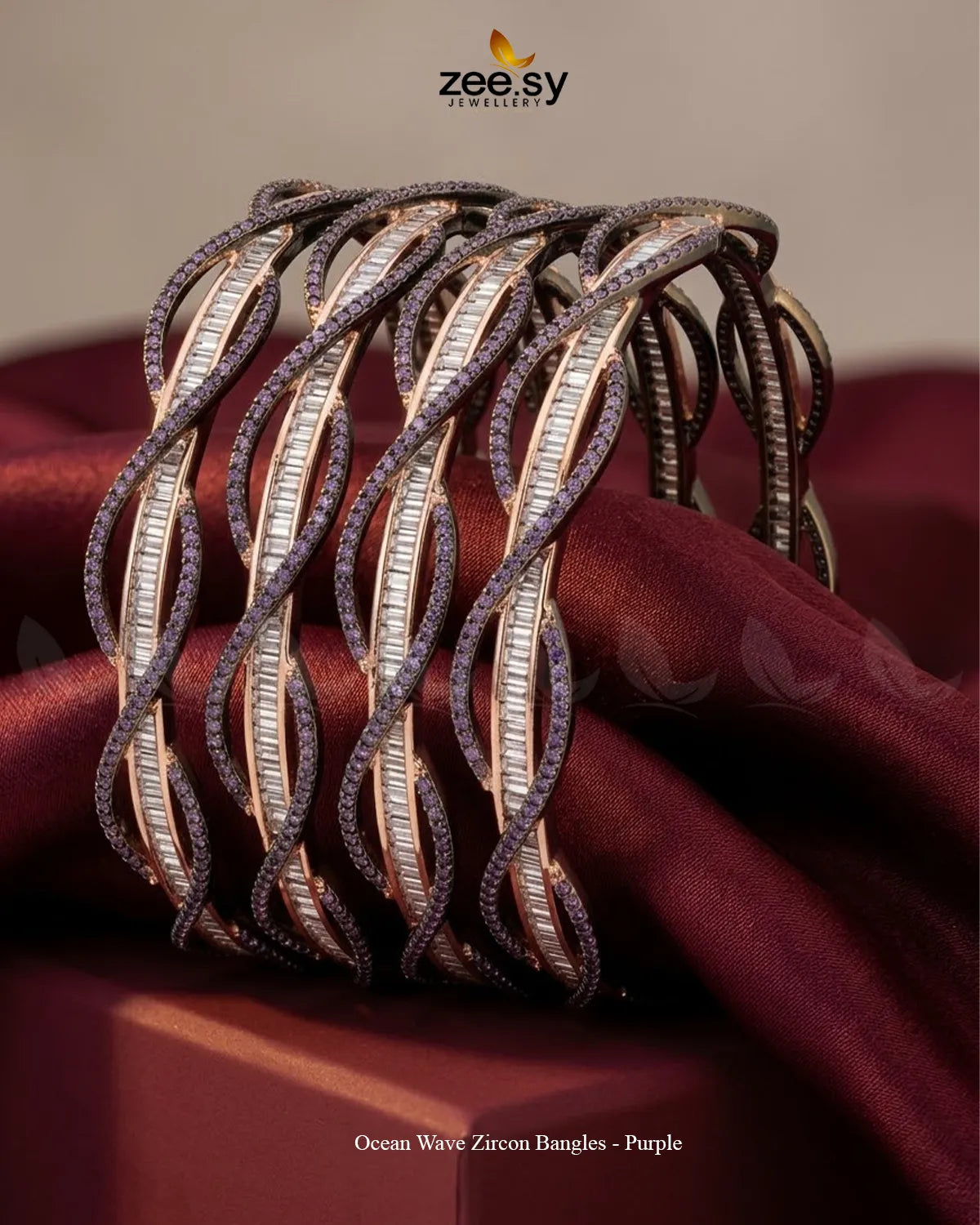 Ocean Wave Zircon Bangles - Purple