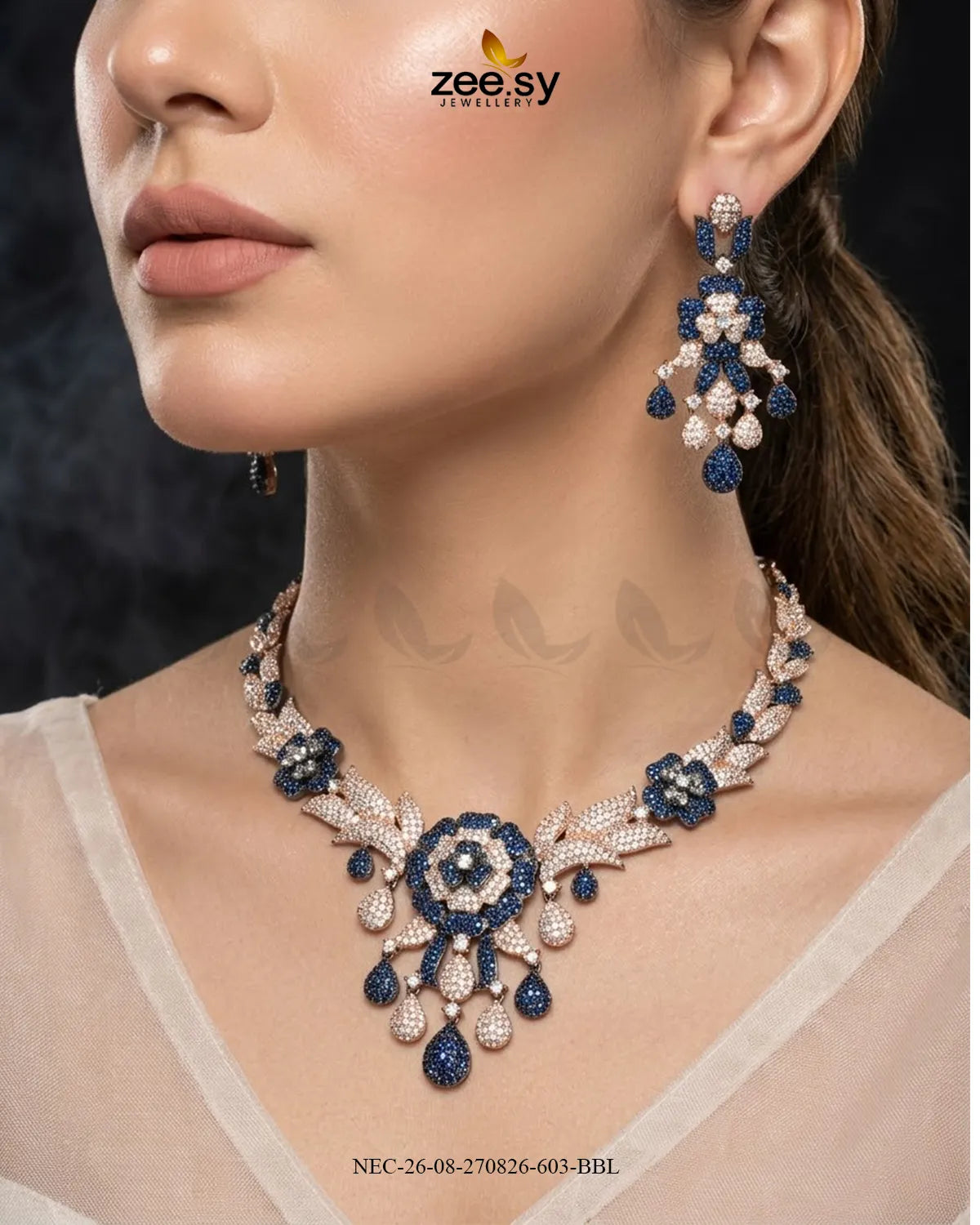 Ocean Zirconia Necklace Set - Black Necklace Sets - Zeesy Jewellery Pakistan | Premium Artificial & Imitation Jewellery