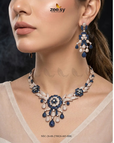 Ocean Zirconia Necklace Set - Black Necklace Sets - Zeesy Jewellery Pakistan | Premium Artificial & Imitation Jewellery