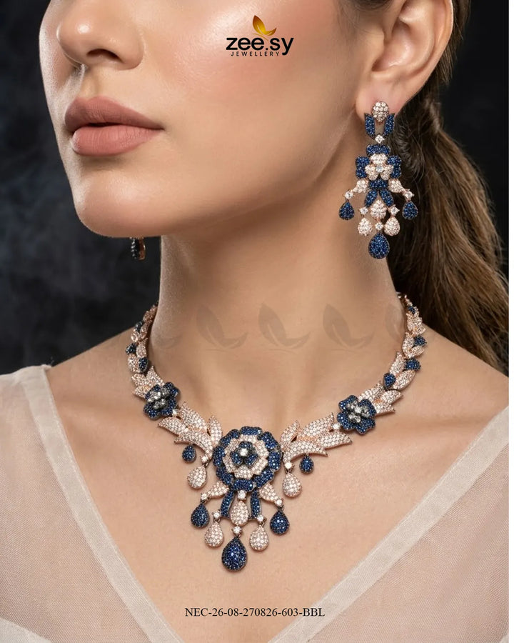 Ocean Zirconia Necklace Set - Black Necklace Sets - Zeesy Jewellery Pakistan | Premium Artificial & Imitation Jewellery