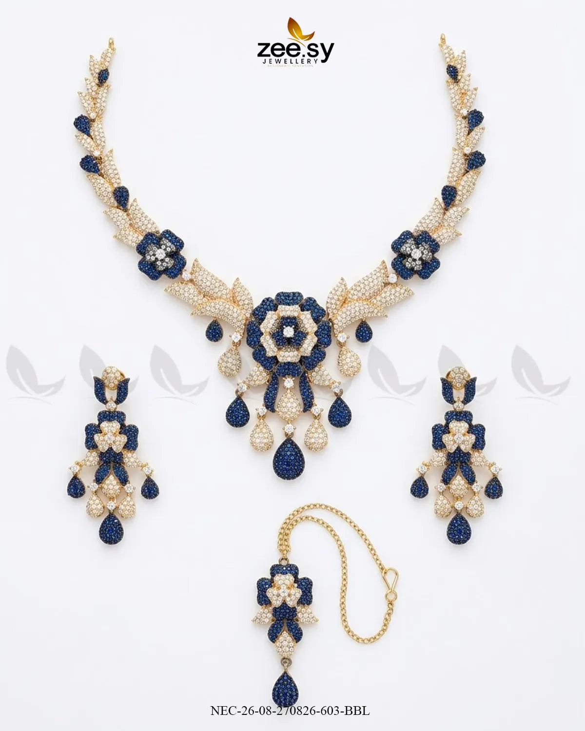 Ocean Zirconia Necklace Set - Black Necklace Sets - Zeesy Jewellery Pakistan | Premium Artificial & Imitation Jewellery
