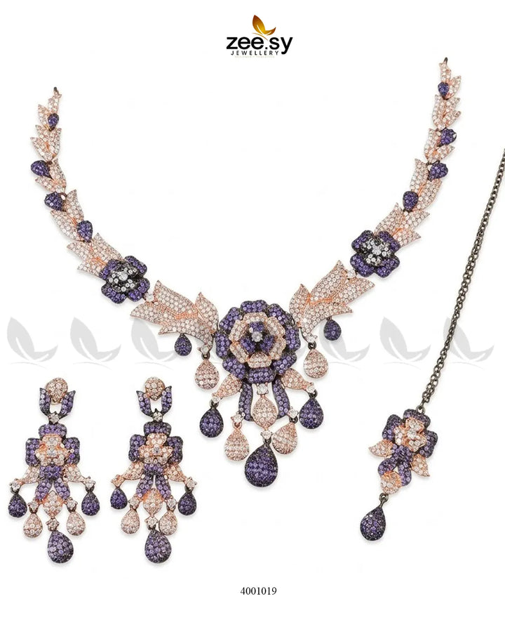 Ocean Zirconia Necklace Set - Black