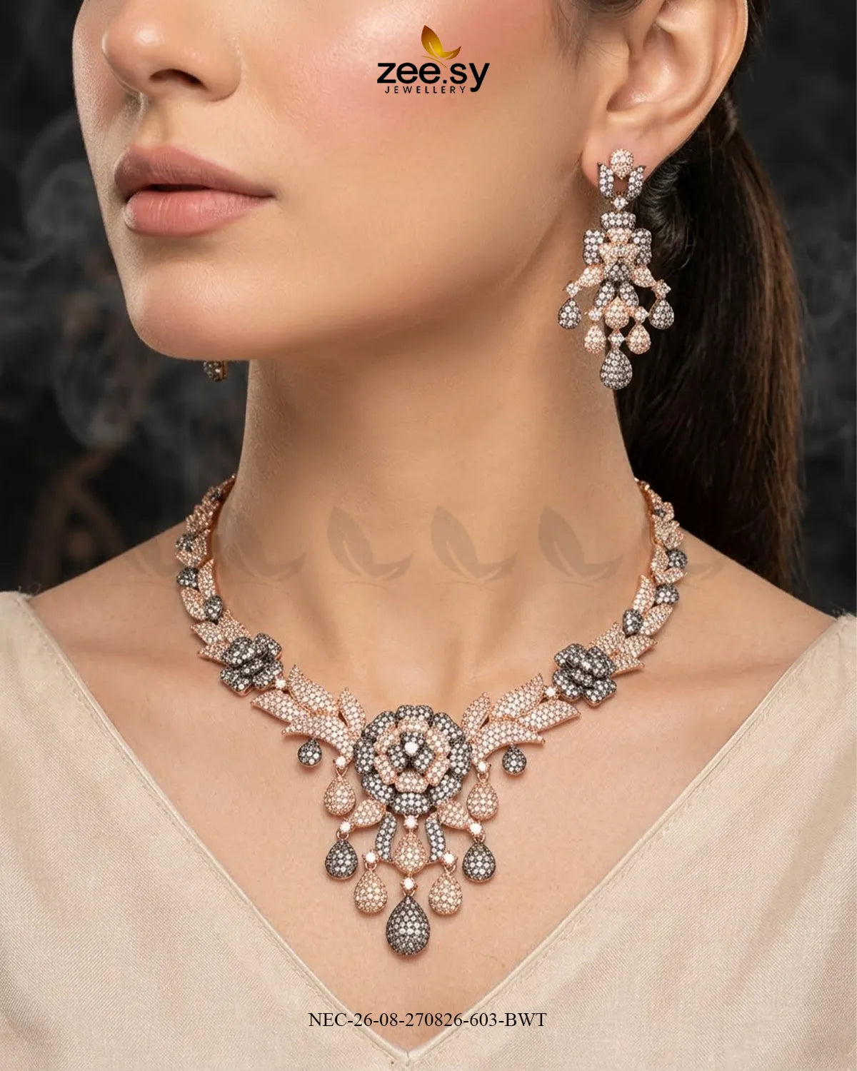 Ocean Zirconia Necklace Set - Black Necklace Sets - Zeesy Jewellery Pakistan | Premium Artificial & Imitation Jewellery