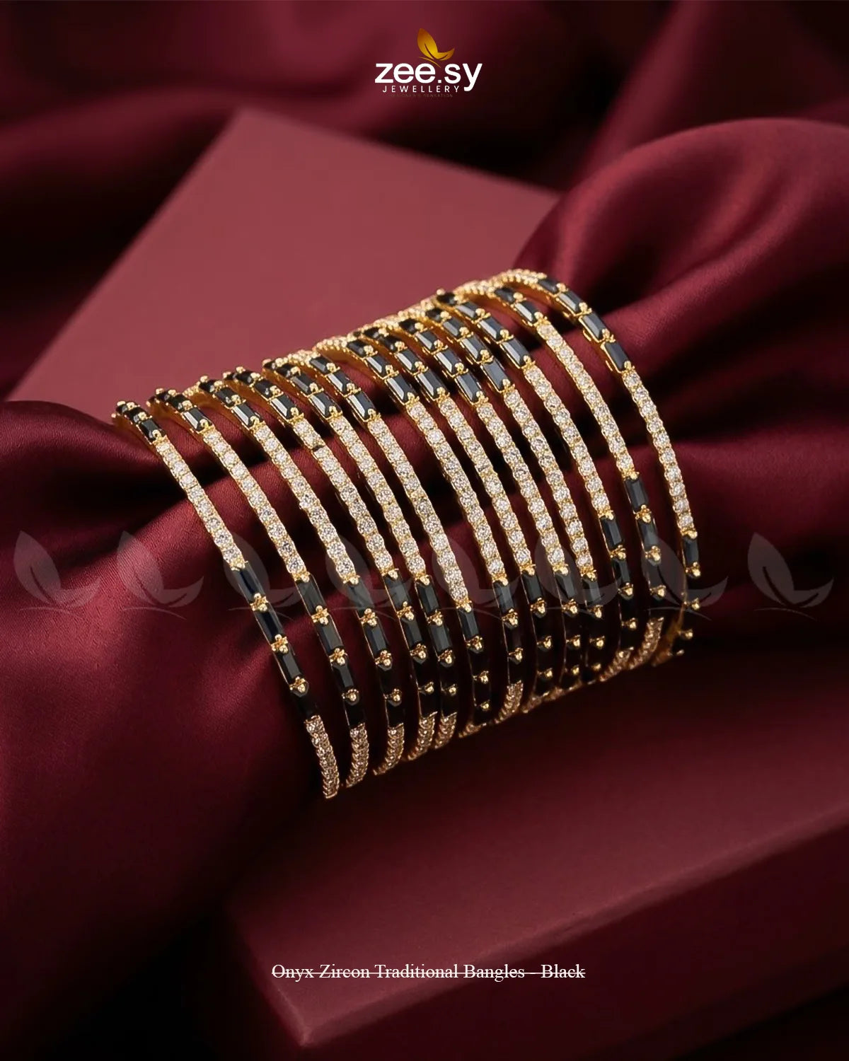 Onyx Zircon Traditional Bangles - Black