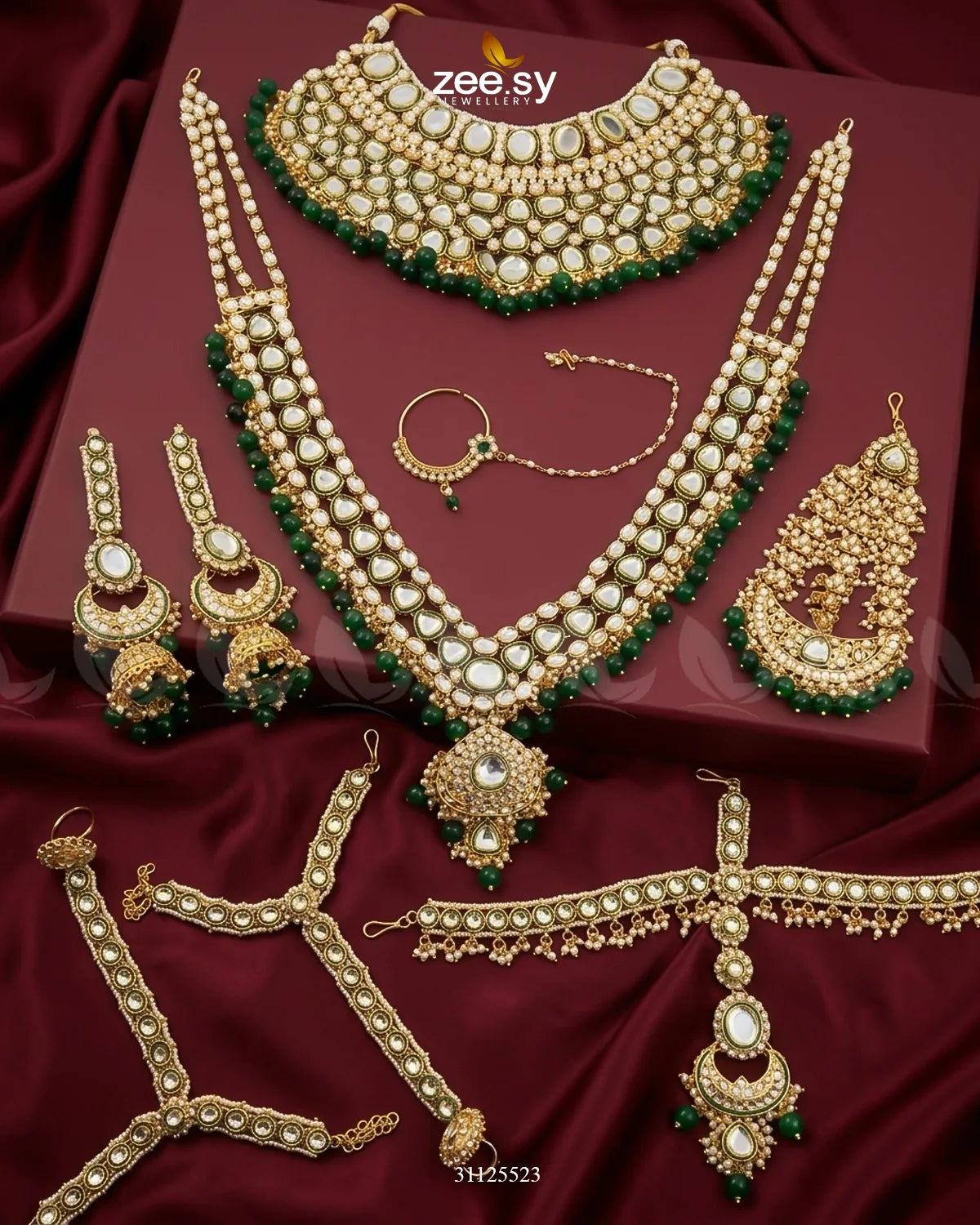 Opulent Petite Motif Bridal Set Green Bridal Set - Zeesy Jewellery Pakistan | Premium Artificial & Imitation Jewellery
