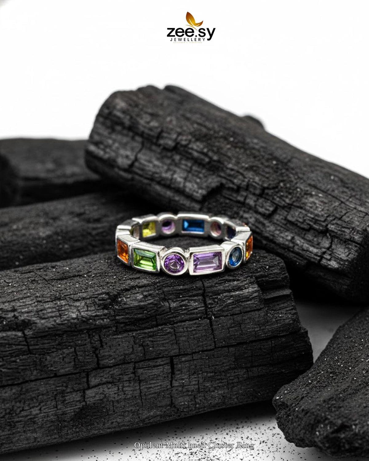 Opulent Multi hued Cluster Ring - Zeesy Jewellery