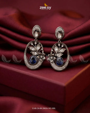 Orla Oval Crystal Drop Earrings Silver Blue Earrings - Zeesy Jewellery Pakistan | Premium Artificial & Imitation Jewellery