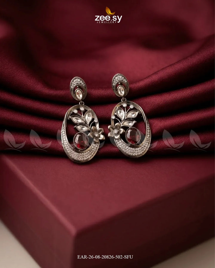 Orla Oval Crystal Drop Earrings Silver Fuchsia Earrings - Zeesy Jewellery Pakistan | Premium Artificial & Imitation Jewellery