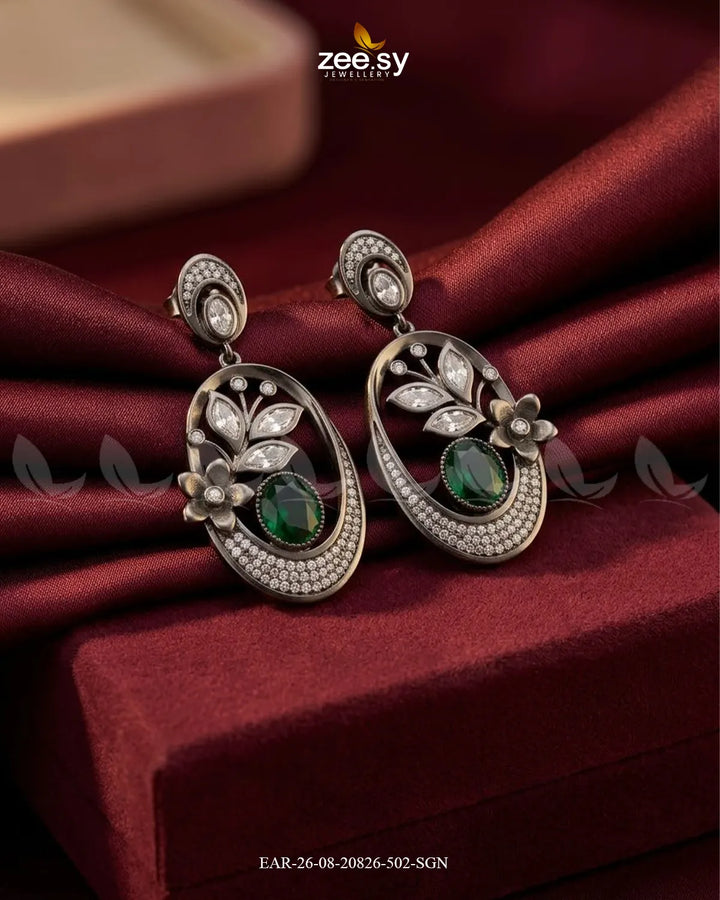 Orla Oval Crystal Drop Earrings Silver Green Earrings - Zeesy Jewellery Pakistan | Premium Artificial & Imitation Jewellery