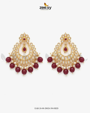 Orla Pearl Cluster Chandbali Earrings Golden Red Earrings - Zeesy Jewellery Pakistan | Premium Artificial & Imitation Jewellery