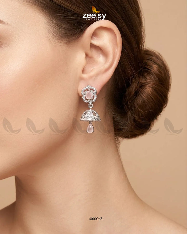 Ornate American Diamond Jhumka Earrings