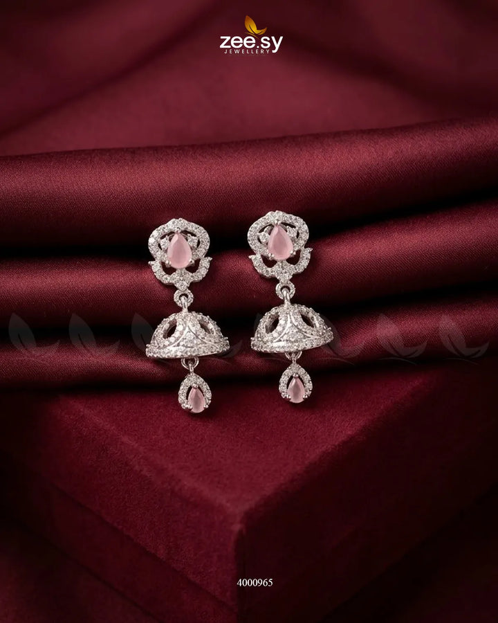 Ornate American Diamond Jhumka Earrings
