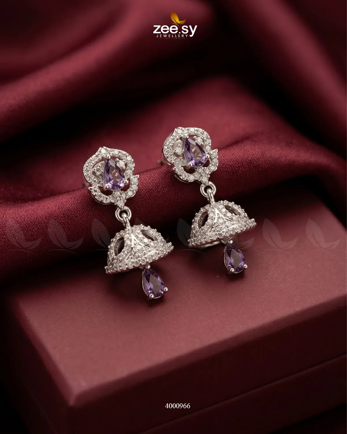 Ornate American Diamond Jhumka Earrings