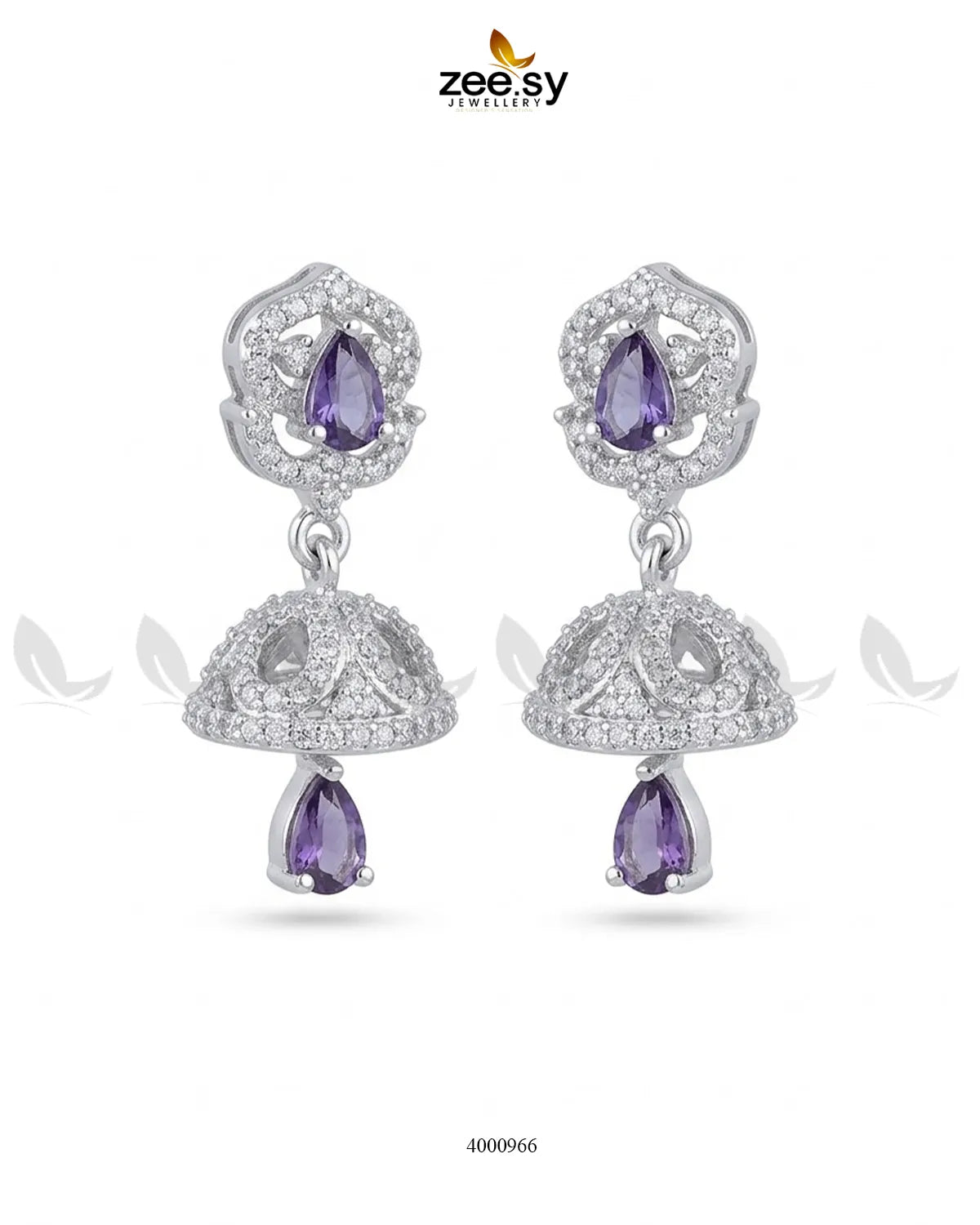 Ornate American Diamond Jhumka Earrings