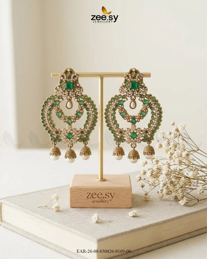 Ornate Multi Stone Chandbali Earrings