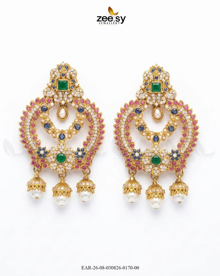 Ornate Multi Stone Chandbali Earrings