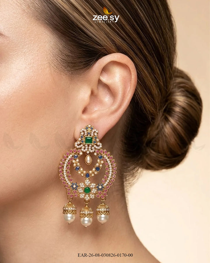 Ornate Multi Stone Chandbali Earrings