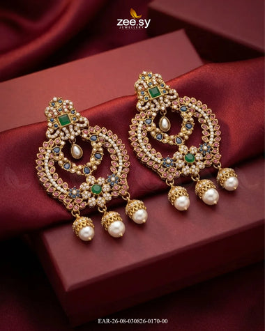 Ornate Multi Stone Chandbali Earrings