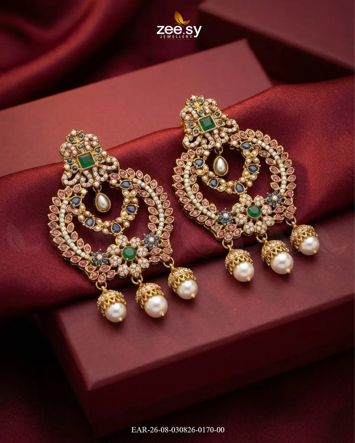 Ornate Multi Stone Chandbali Earrings