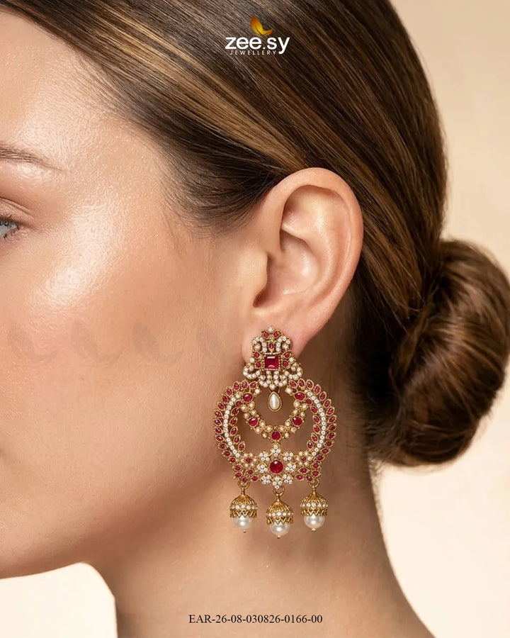 Ornate Multi Stone Chandbali Earrings