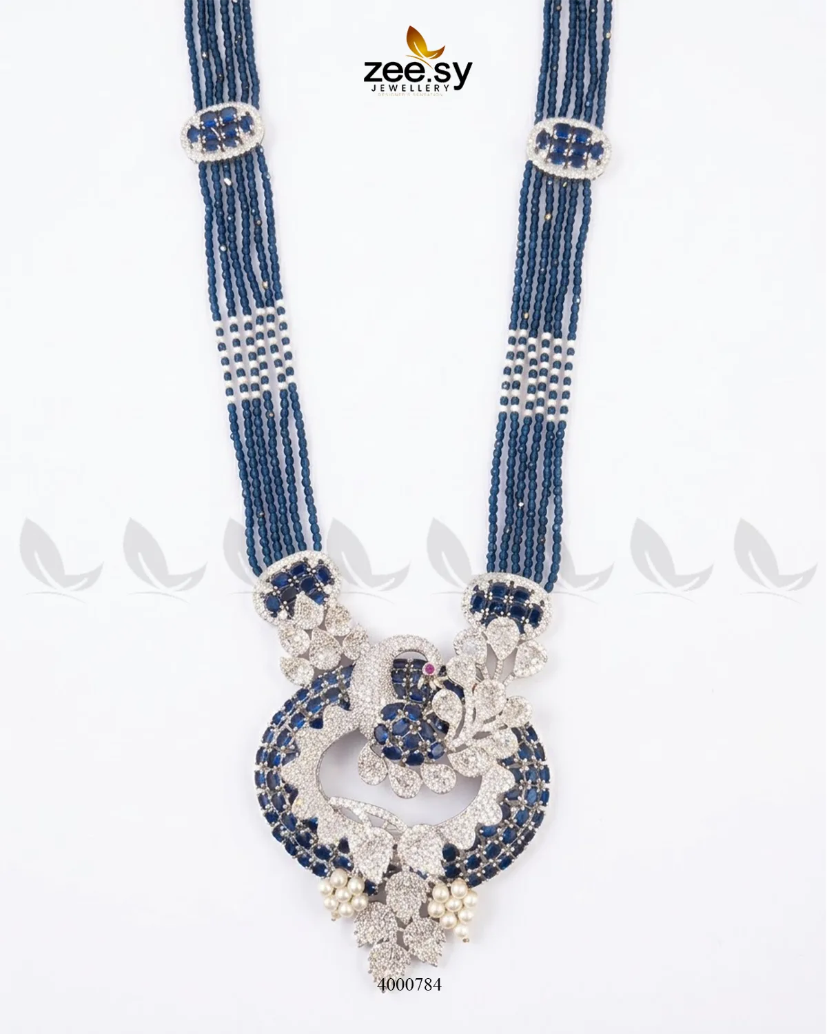 Ornate Peacock Zircon Malla Set