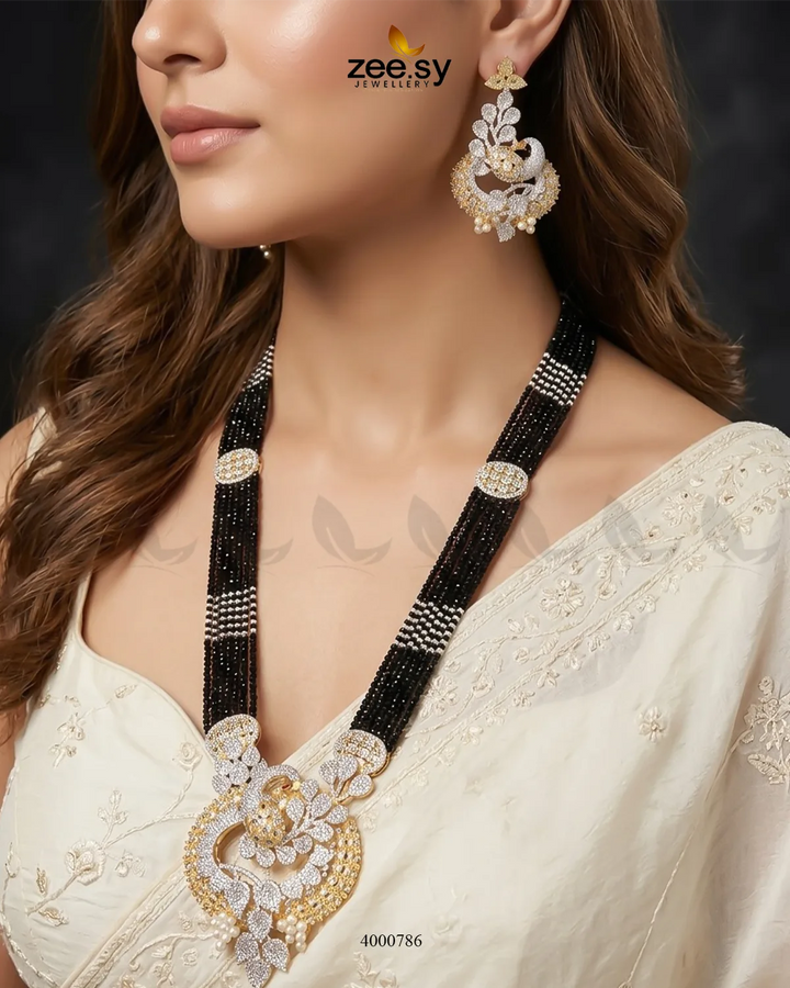 Ornate Peacock Zircon Malla Set