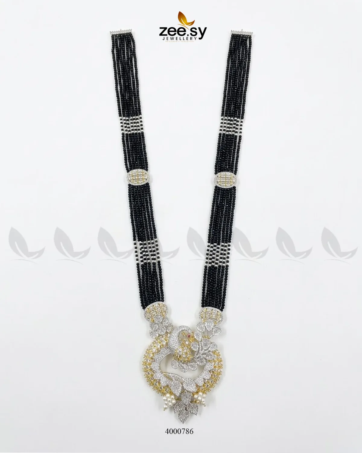 Ornate Peacock Zircon Malla Set