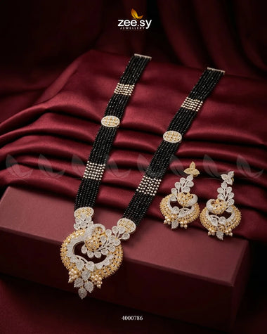 Ornate Peacock Zircon Malla Set