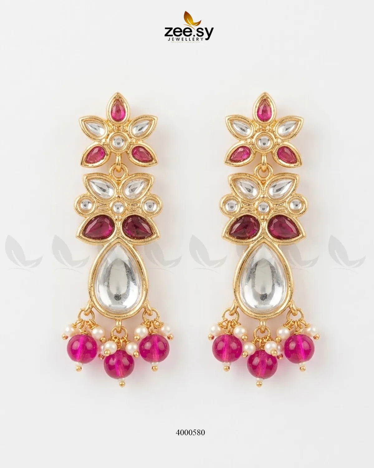 Purple ornate floral Polki statement earrings by RHS09 featuring intricate design and traditional craftsmanship.