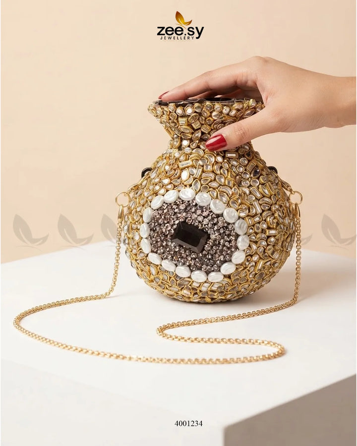 Ornate Kundan Potli Clutch Bag