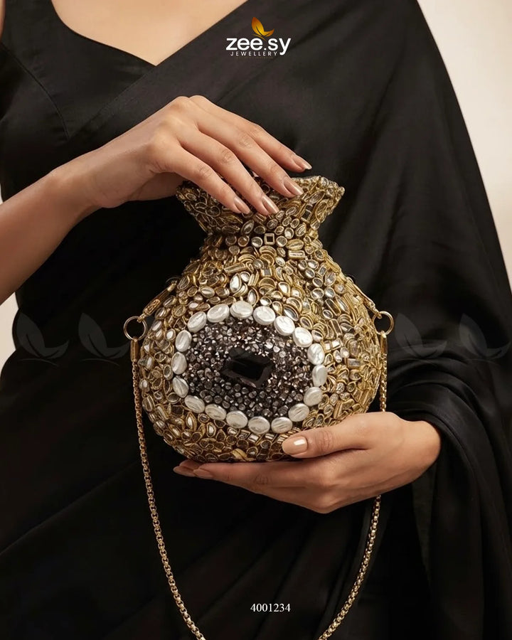 Ornate Kundan Potli Clutch Bag