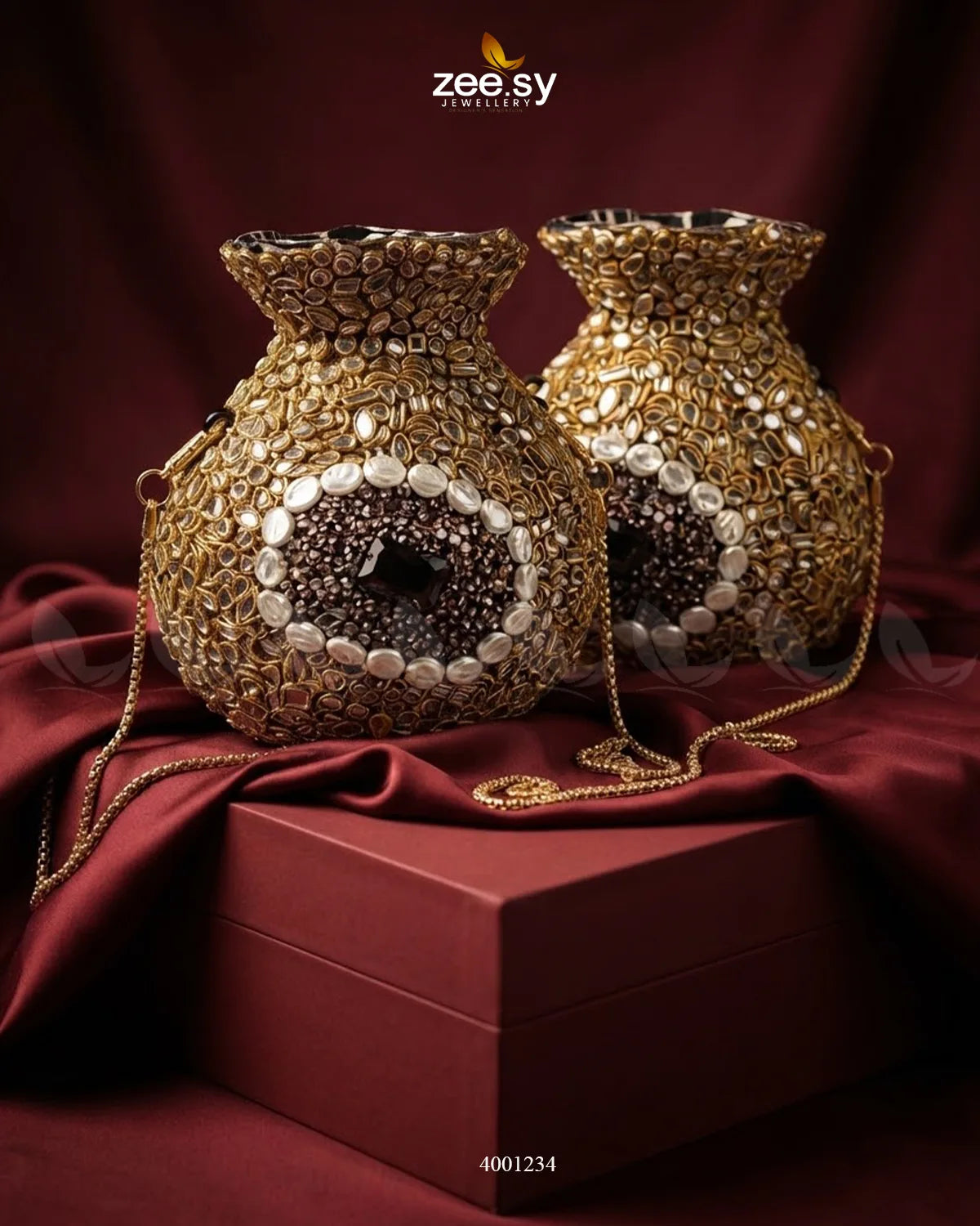 Ornate Kundan Potli Clutch Bag