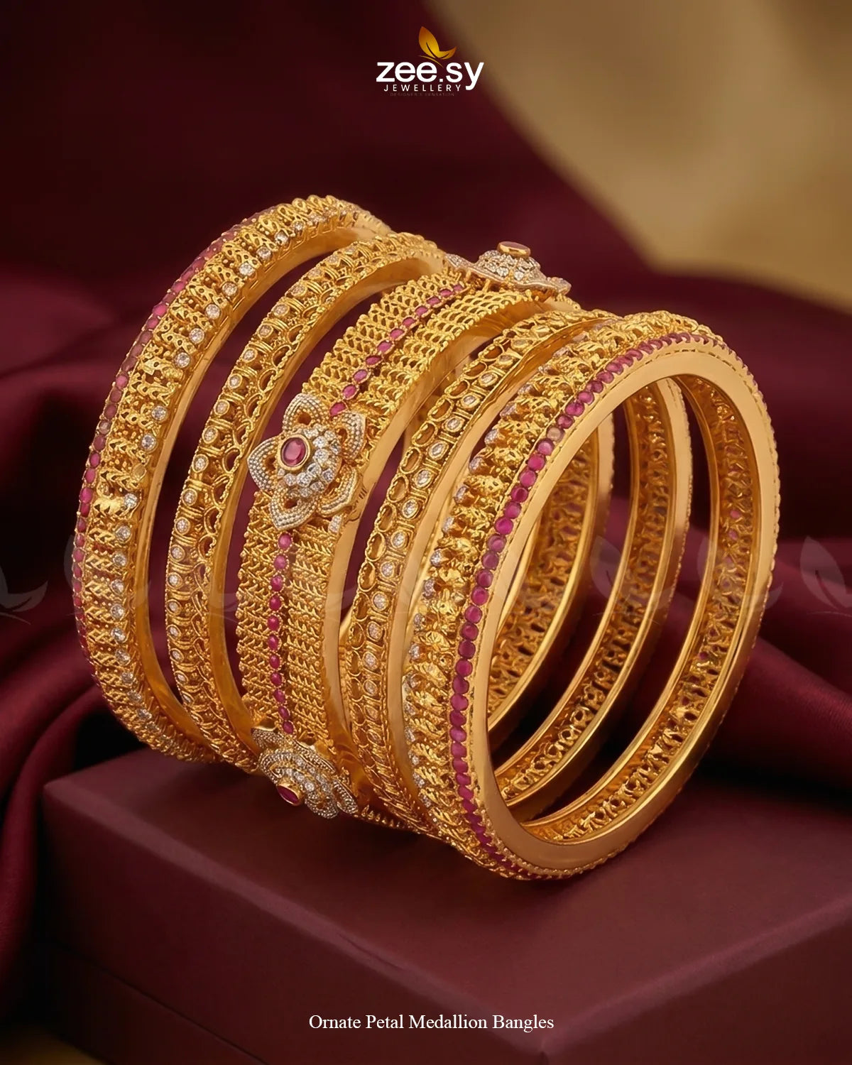 Ornate Petal Medallion Bangles BANGLES - Zeesy Jewellery Pakistan | Premium Artificial & Imitation Jewellery
