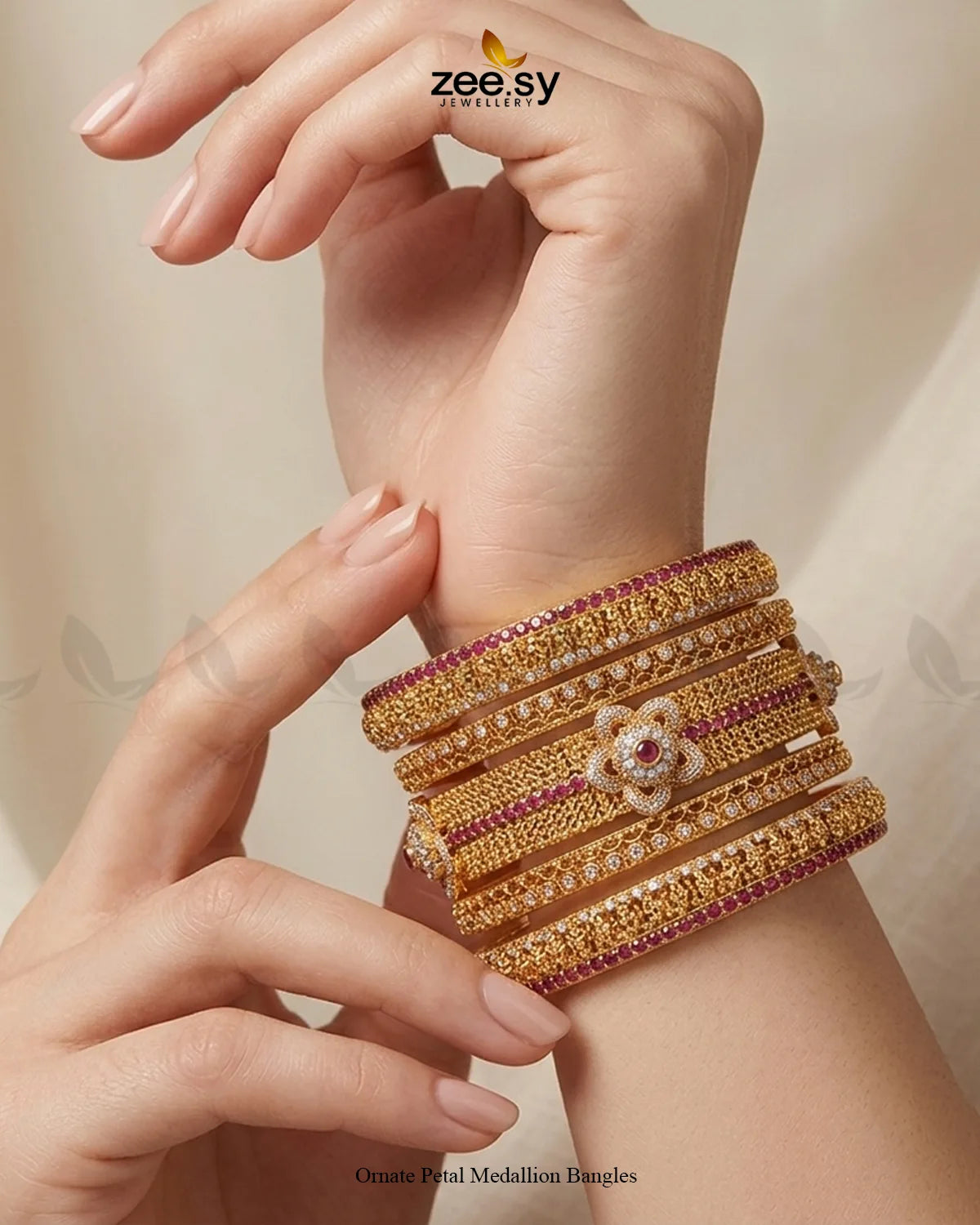 Ornate Petal Medallion Bangles BANGLES - Zeesy Jewellery Pakistan | Premium Artificial & Imitation Jewellery