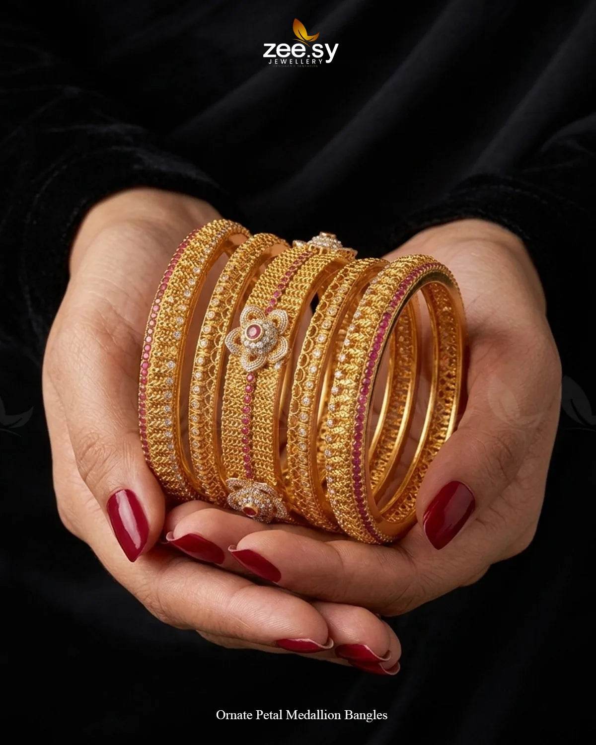 Ornate Petal Medallion Bangles BANGLES - Zeesy Jewellery Pakistan | Premium Artificial & Imitation Jewellery