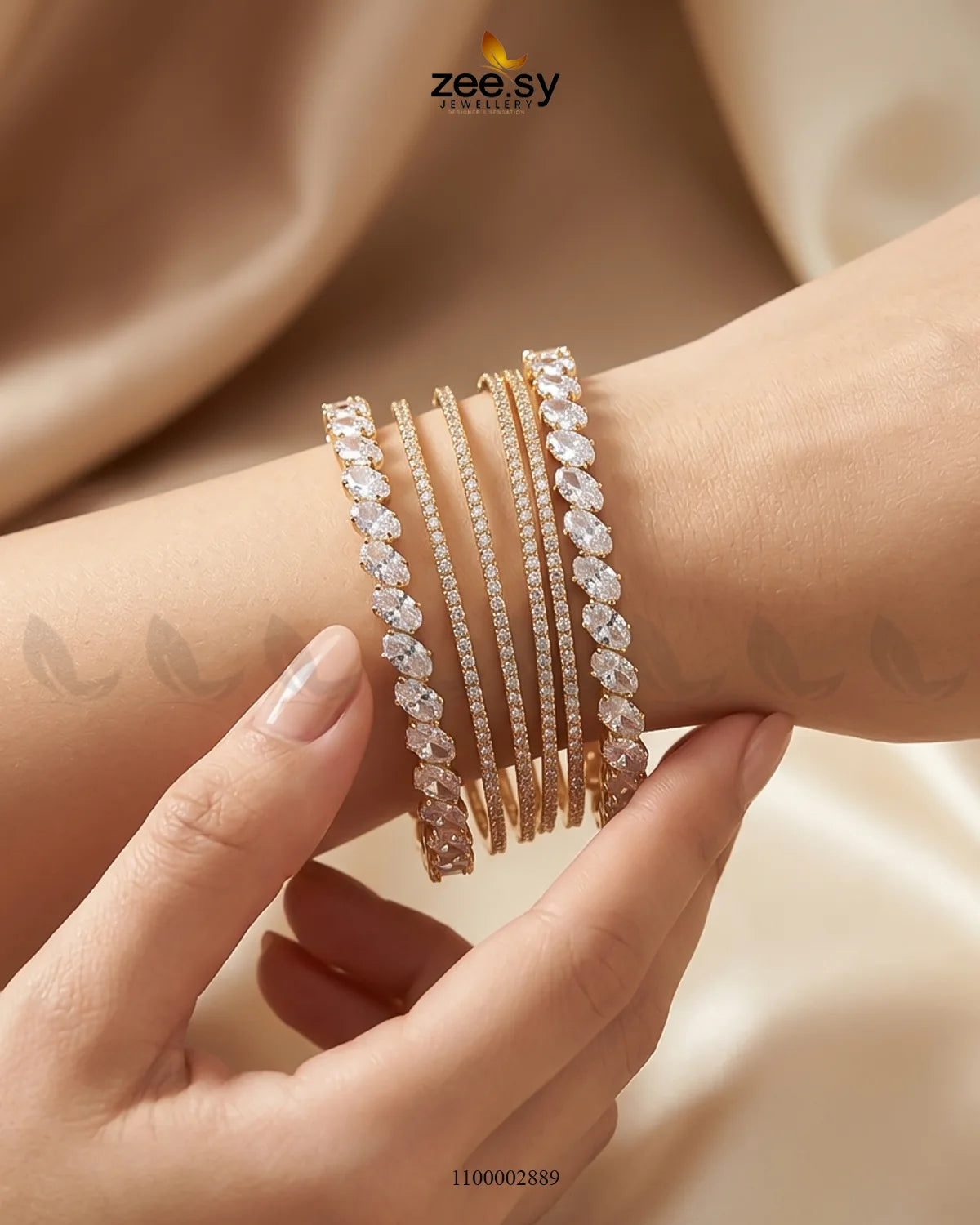 Oval Gemstone Paved Bangles Bangles - Zeesy Jewellery Pakistan | Premium Artificial & Imitation Jewellery