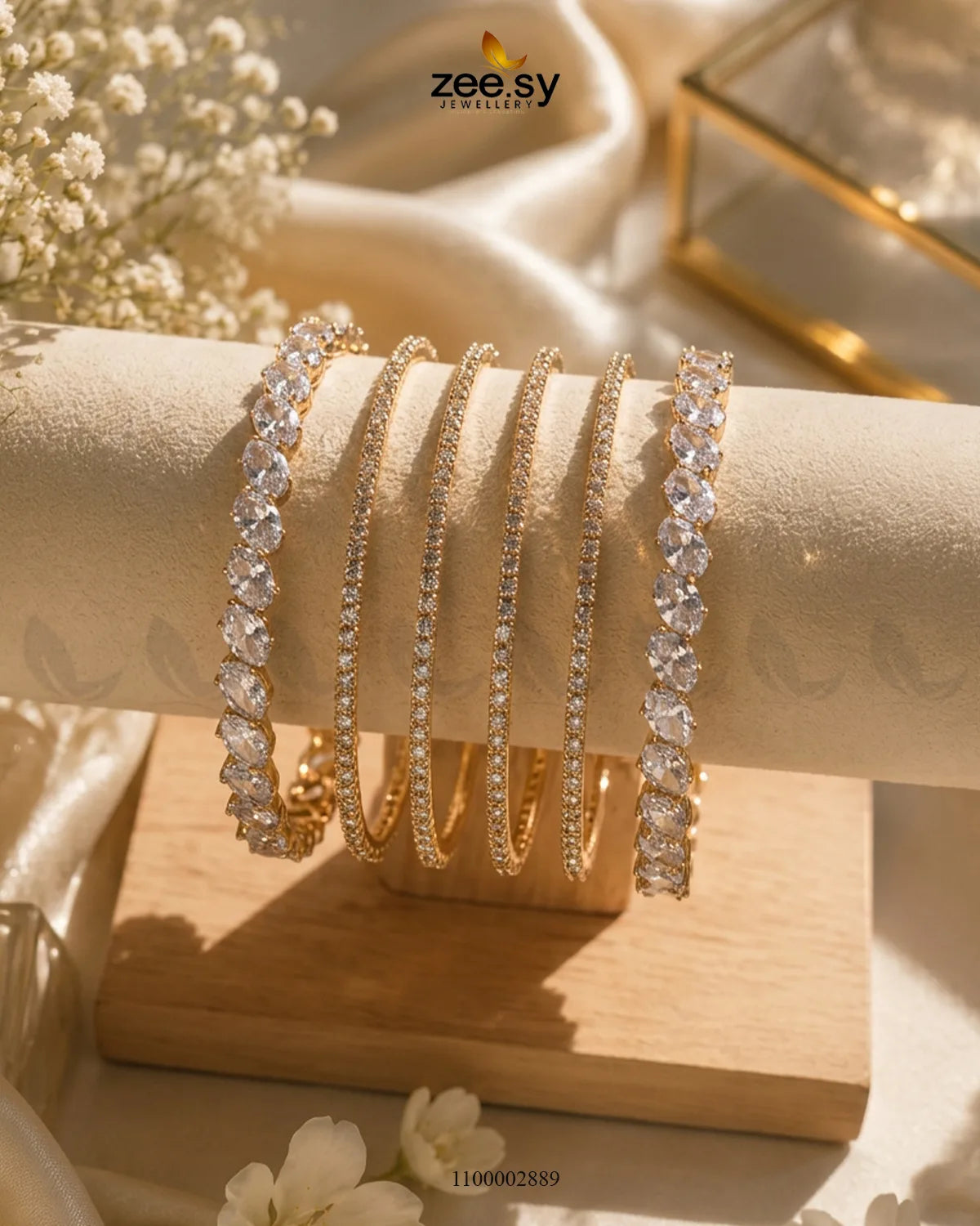 Oval Gemstone Paved Bangles Bangles - Zeesy Jewellery Pakistan | Premium Artificial & Imitation Jewellery