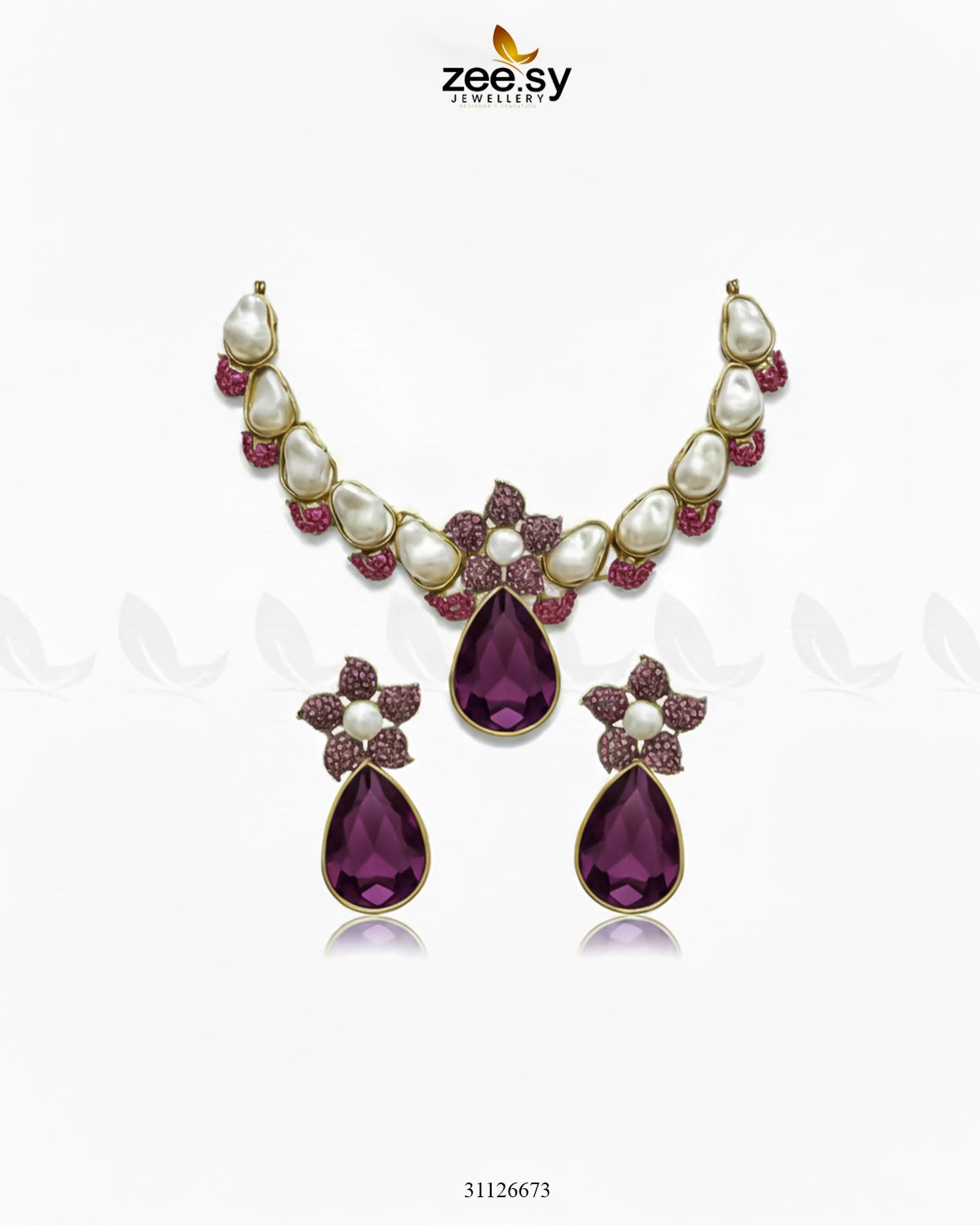 Oceanic Baroque Teardrop Necklace Set Purple - Zeesy Jewellery