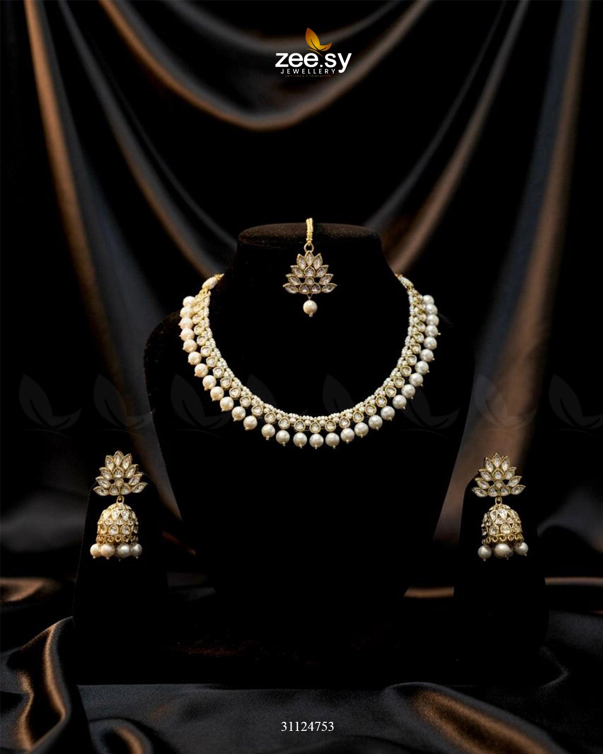 Opulent Tradiitional Necklace Set Golden Pearl - Zeesy Jewellery