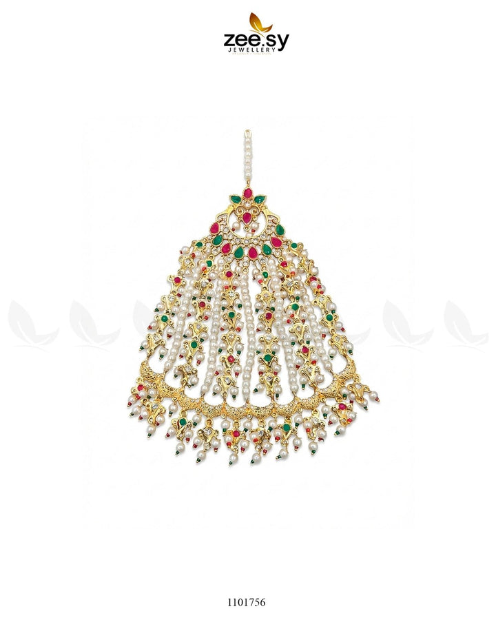 Peacock Gemstone Pearl Jhumar Red&Green jhumar - Zeesy Jewellery Pakistan | Premium Artificial & Imitation Jewellery