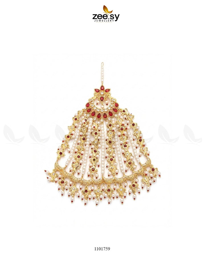 Peacock Gemstone Pearl Jhumar Maroon jhumar - Zeesy Jewellery Pakistan | Premium Artificial & Imitation Jewellery