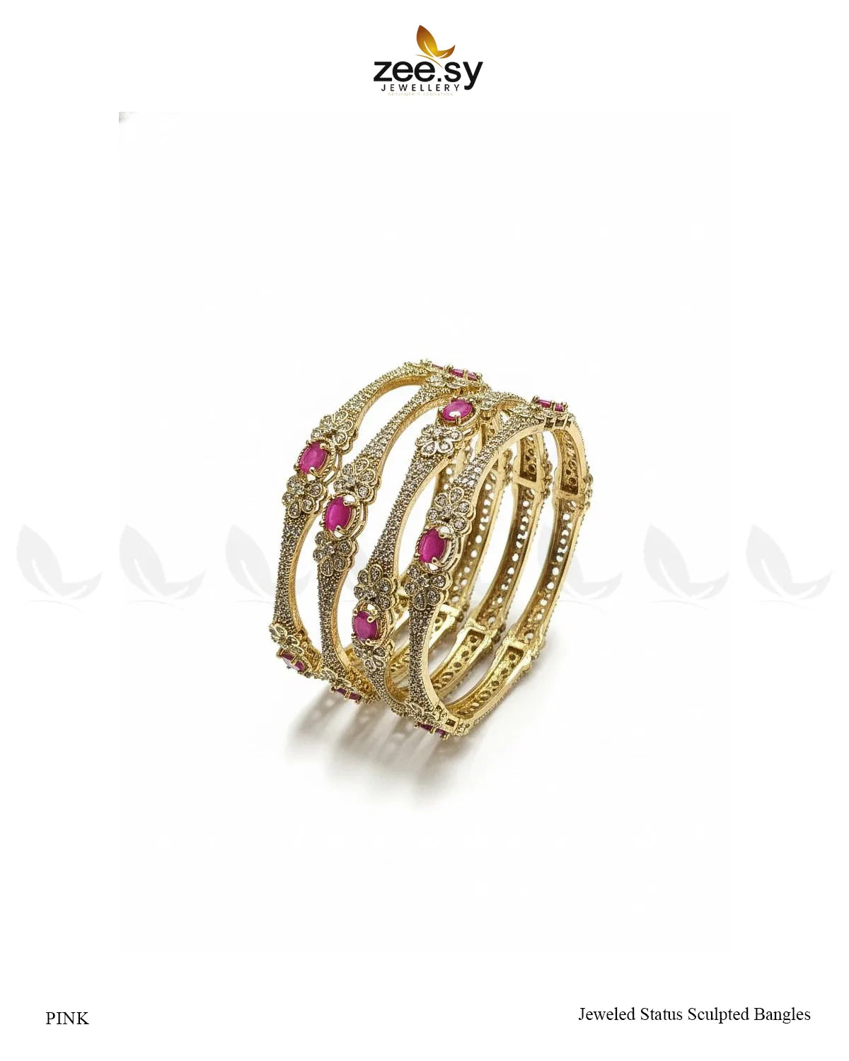 Jeweled Status Sculpted Bangles - Pink - Zeesy Jewellery