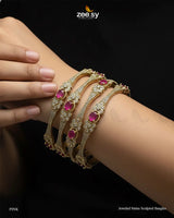 Jeweled Status Sculpted Bangles - Pink - Zeesy Jewellery