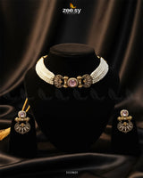 Obelisk Rhodium Polished Choker Set Golden Pink - Zeesy Jewellery